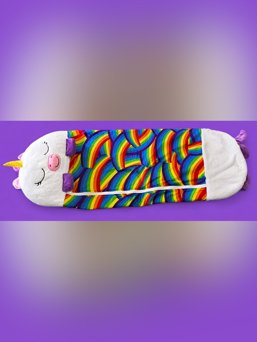 Adorable Rainbow Striped Unicorn Sleeping Bag/ Pouch